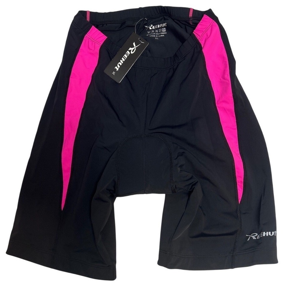 NWT Reehut Cycling Padded Wom Shorts Black Pink XL 3D Gel Cushion Bike Shorts